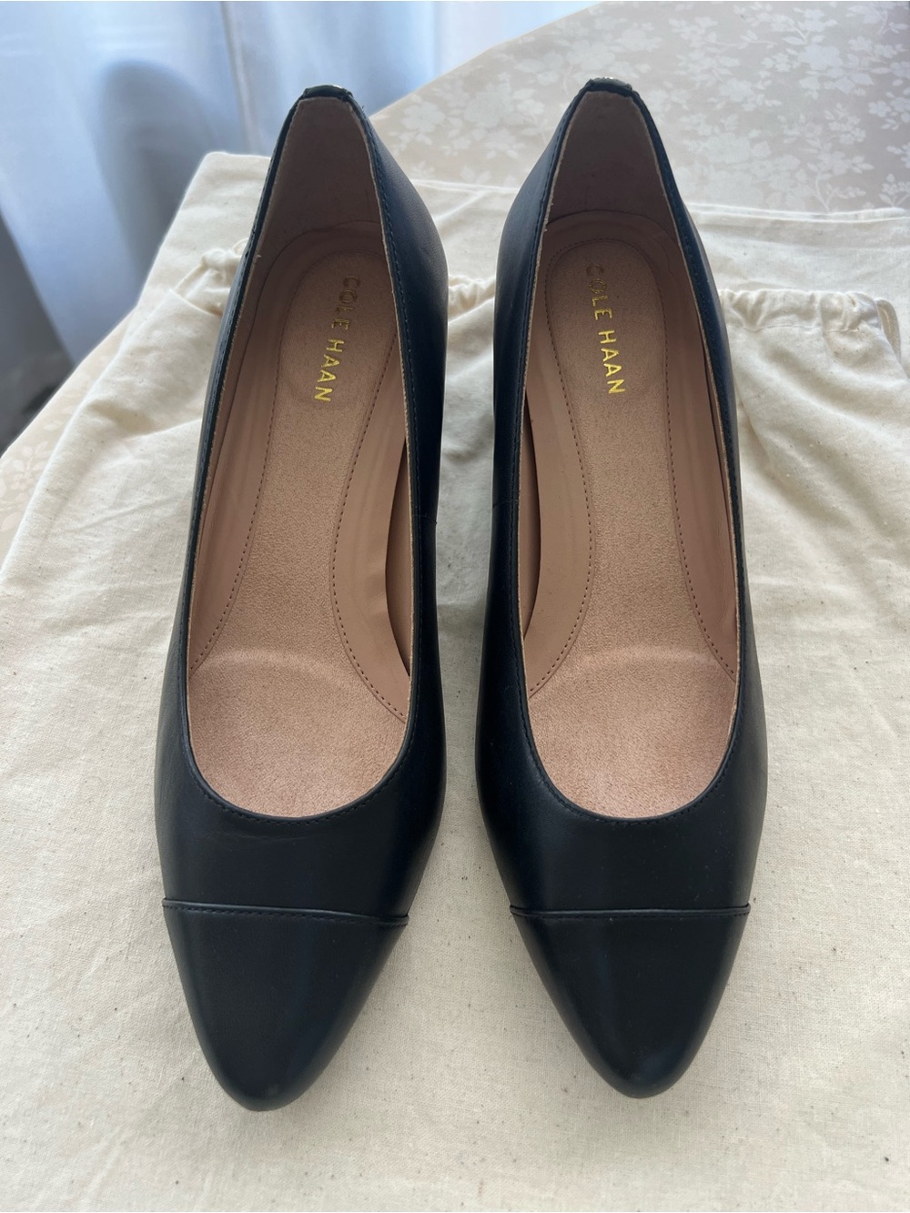 Cole Haan Black Pointed-Toe Leather Pumps